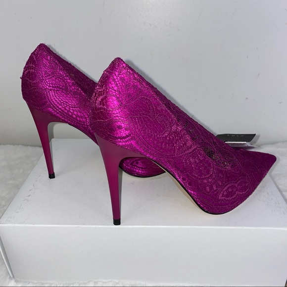 Zara Pink Lace Collar High Heel Vegan Pumps - Picture 4 of 10